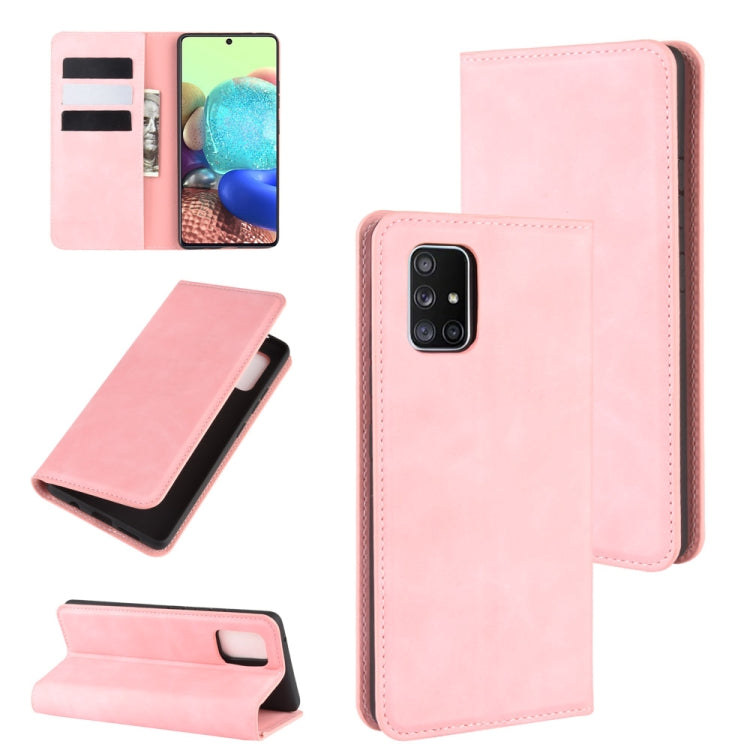 Per Galaxy A71 5G Custodia in pelle con ventosa magnetica per affari retro-pelle con supporto, slot per carte e portafoglio, For Galaxy A71 5G
