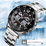SKMEI 1538 Orologio elettronico sportivo da uomo con cinturino in acciaio con quadrante grande e tempo multifunzione