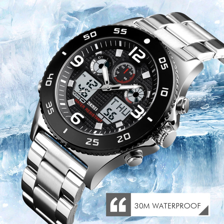 SKMEI 1538 Orologio elettronico sportivo da uomo con cinturino in acciaio con quadrante grande e tempo multifunzione