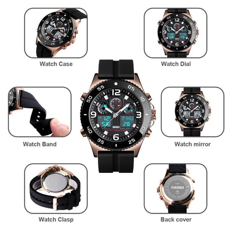 SKMEI 1538 Orologio elettronico sportivo da uomo con cinturino in acciaio con quadrante grande e tempo multifunzione
