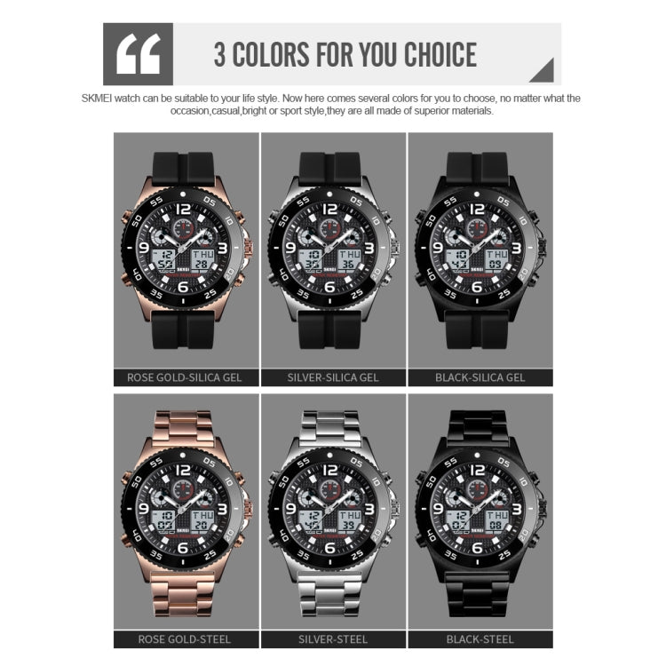 SKMEI 1538 Orologio elettronico sportivo da uomo con cinturino in acciaio con quadrante grande e tempo multifunzione