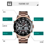 SKMEI 1538 Orologio elettronico sportivo da uomo con cinturino in acciaio con quadrante grande e tempo multifunzione