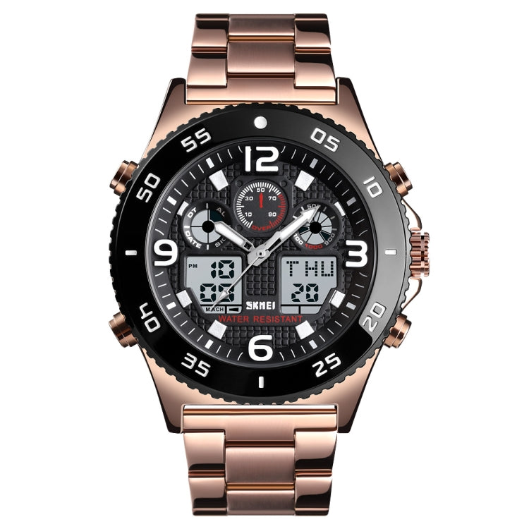 SKMEI 1538 Orologio elettronico sportivo da uomo con cinturino in acciaio con quadrante grande e tempo multifunzione