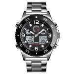 SKMEI 1538 Orologio elettronico sportivo da uomo con cinturino in acciaio con quadrante grande e tempo multifunzione