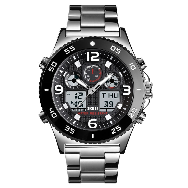 SKMEI 1538 Orologio elettronico sportivo da uomo con cinturino in acciaio con quadrante grande e tempo multifunzione