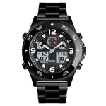 SKMEI 1538 Orologio elettronico sportivo da uomo con cinturino in acciaio con quadrante grande e tempo multifunzione