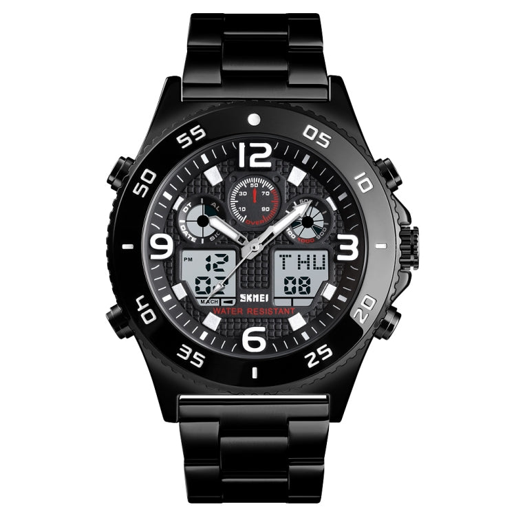 SKMEI 1538 Orologio elettronico sportivo da uomo con cinturino in acciaio con quadrante grande e tempo multifunzione
