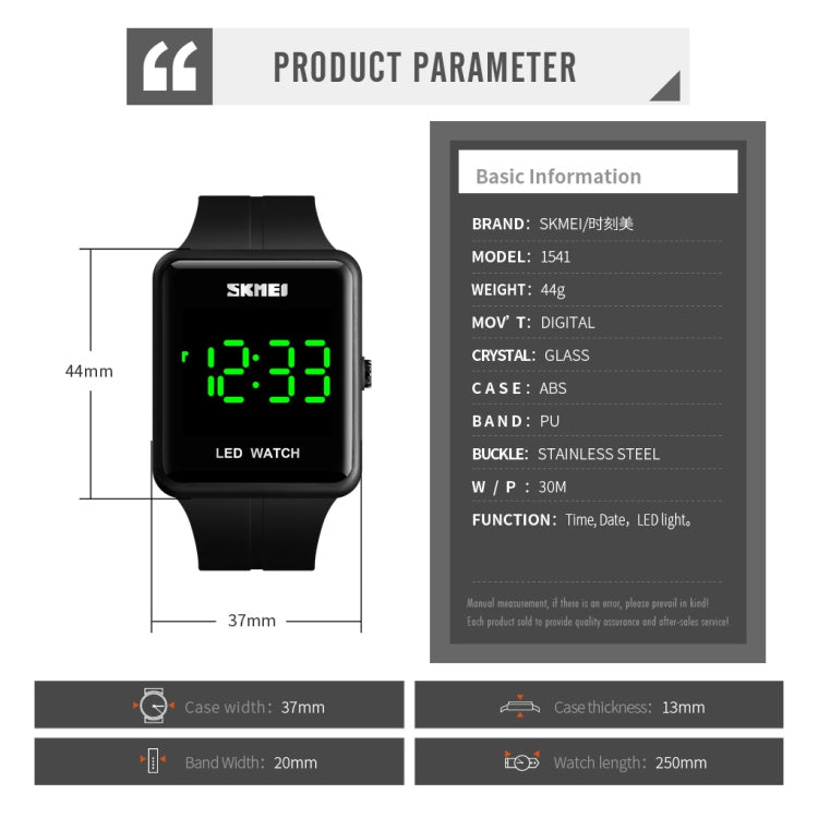 SKMEI 1541 Fashion Led Watch Square Couple Model Orologio elettronico impermeabile Orologio in silicone