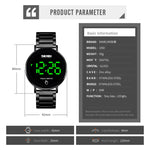 SKMEI 1550 Orologio da uomo touch screen a LED semplice ed elegante in acciaio inossidabile impermeabile con orologio elettronico