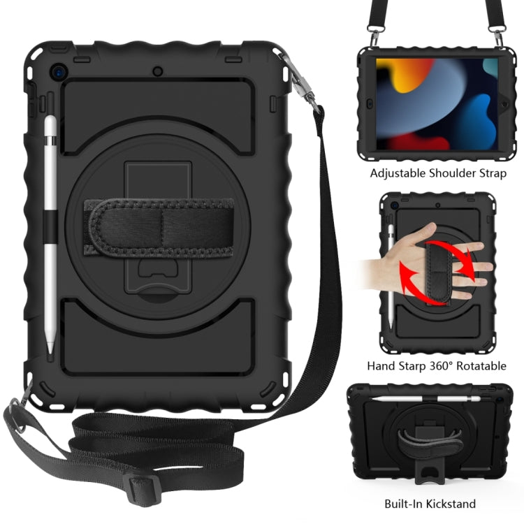 Per iPad 10.2 Custodia girevole a 360 gradi con portamatite, cavalletto resistente agli urti con tracolla, cinturino da polso, For iPad 10.2
