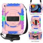 Per iPad 10.2 Custodia girevole a 360 gradi con portamatite, cavalletto resistente agli urti con tracolla, cinturino da polso, For iPad 10.2