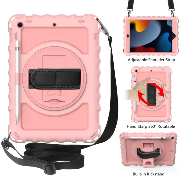Per iPad 10.2 Custodia girevole a 360 gradi con portamatite, cavalletto resistente agli urti con tracolla, cinturino da polso, For iPad 10.2