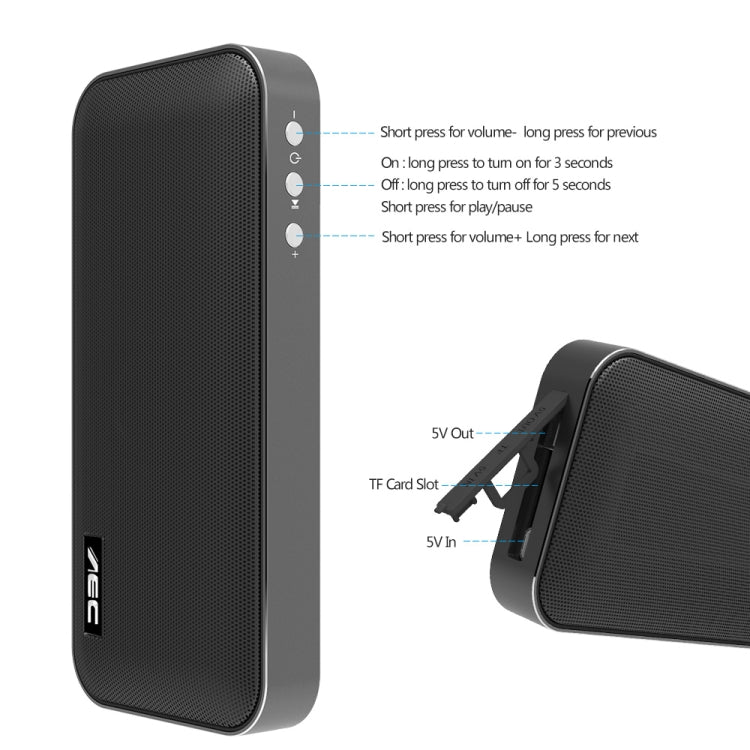 AEC BT-205 Altoparlante portatile senza fili Bluetooth Altoparlante musicale stereo Microfono incorporato, supporto TF Card