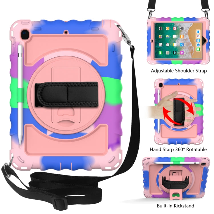 Per iPad 9.7 (2018) e (2017) rotazione a 360 gradi PC + custodia combinata antiurto in silicone con supporto e cinturino per impugnatura e tracolla, For iPad 9.7 (2018)