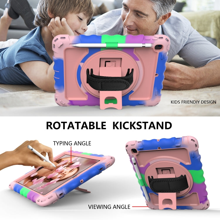 Per iPad 9.7 (2018) e (2017) rotazione a 360 gradi PC + custodia combinata antiurto in silicone con supporto e cinturino per impugnatura e tracolla, For iPad 9.7 (2018)