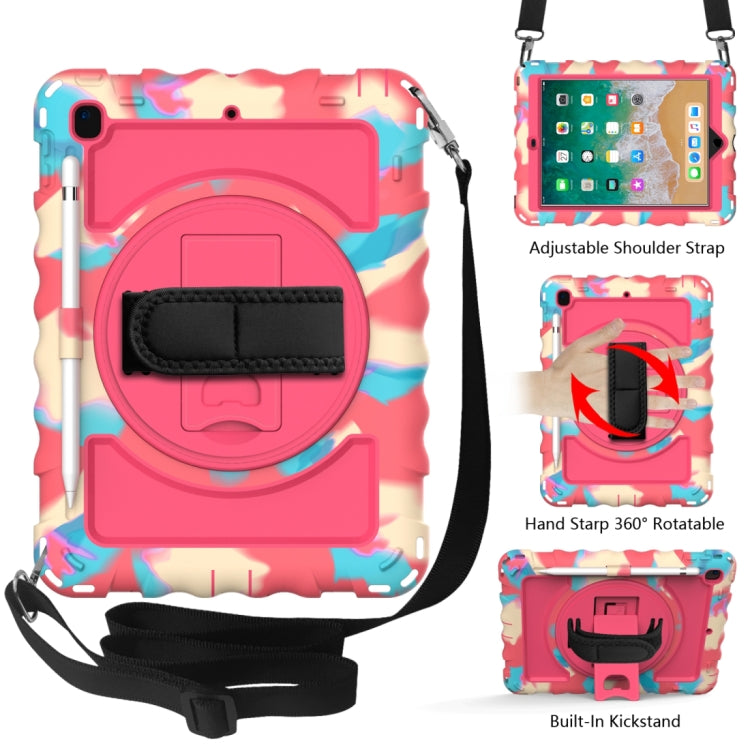 Per iPad 9.7 (2018) e (2017) rotazione a 360 gradi PC + custodia combinata antiurto in silicone con supporto e cinturino per impugnatura e tracolla, For iPad 9.7 (2018)