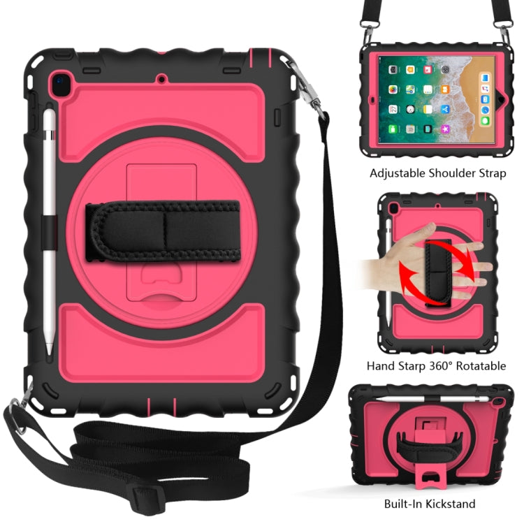 Per iPad 9.7 (2018) e (2017) rotazione a 360 gradi PC + custodia combinata antiurto in silicone con supporto e cinturino per impugnatura e tracolla, For iPad 9.7 (2018)