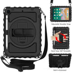 Per iPad 9.7 (2018) e (2017) rotazione a 360 gradi PC + custodia combinata antiurto in silicone con supporto e cinturino per impugnatura e tracolla, For iPad 9.7 (2018)