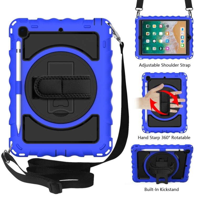 Per iPad 9.7 (2018) e (2017) rotazione a 360 gradi PC + custodia combinata antiurto in silicone con supporto e cinturino per impugnatura e tracolla, For iPad 9.7 (2018)