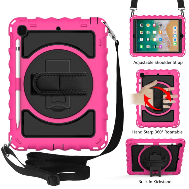 Per iPad 9.7 (2018) e (2017) rotazione a 360 gradi PC + custodia combinata antiurto in silicone con supporto e cinturino per impugnatura e tracolla, For iPad 9.7 (2018)