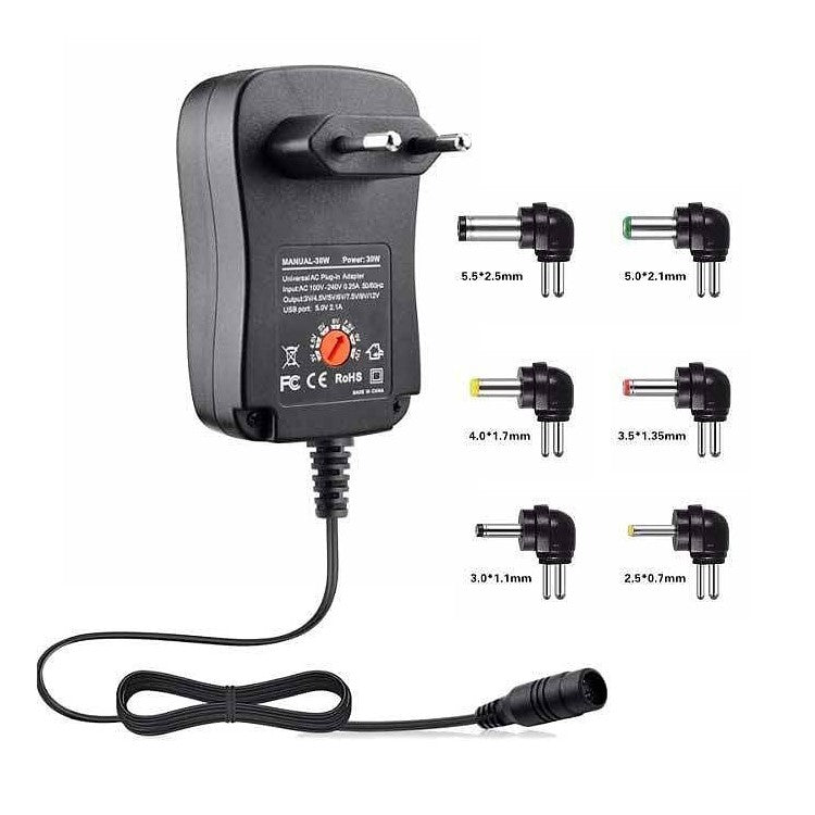 Alimentatore universale con selettore di tensione 3–12V e porta USB – 30W 8053323556619 T150