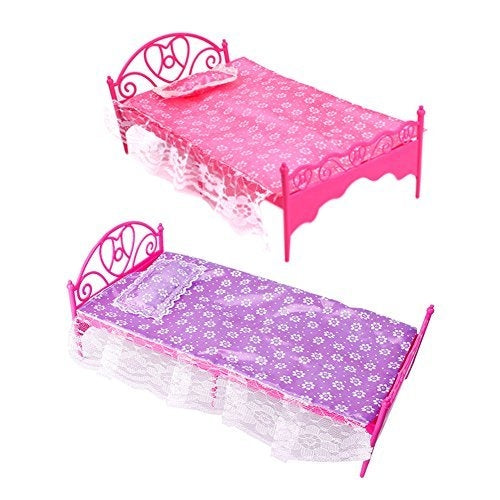 Mini bellissimo letto in plastica Mobili per camera da letto per bambole Casa delle bambole Consegna casuale dei colori, Plastic Bed