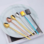 Cucchiaio da caffè creativo da 2 pezzi in acciaio inossidabile Cucchiaio da caffè creativo Cucchiaio da ghiaccio lungo placcato oro, Round Spoon Silver, Pointed Spoon Silver, Square Spoon Silver, Round Spoon Gold, Pointed Spoon Gold, Square Spoon Gold ...