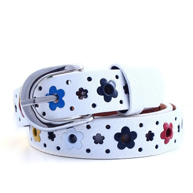 Cintura in pelle PU cava con motivo fiori per bambini