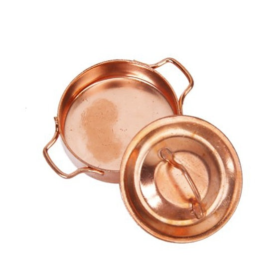 3 pentole in rame da cucina in miniatura per casa delle bambole con coperchio, giocattoli educativi per bambini, Copper Pot