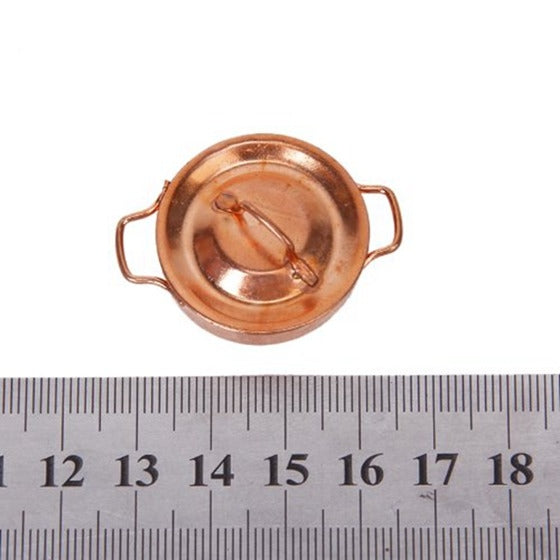 3 pentole in rame da cucina in miniatura per casa delle bambole con coperchio, giocattoli educativi per bambini, Copper Pot