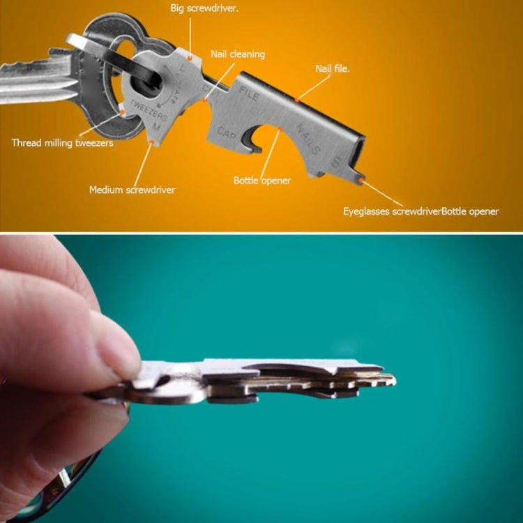 Gadget per attrezzatura di sopravvivenza per esterni multiuso 8 in 1 EDC portachiavi in acciaio inossidabile, 8 in 1 (Black), 8 in 1 (Silver)