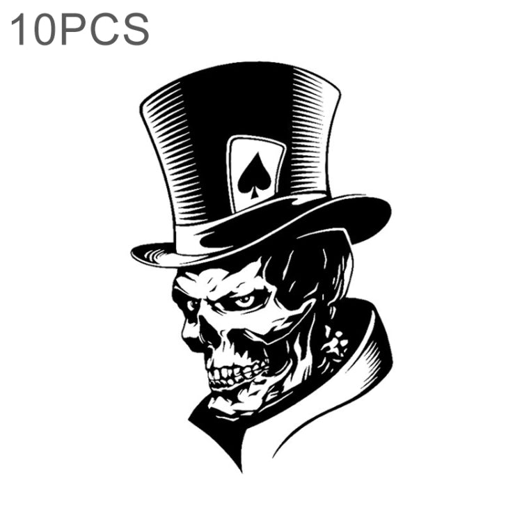 10 pezzi Joker scheletro teschio carte da gioco Poker mostro cappello forma adesivo in vinile per auto, dimensioni: 11,3x17,6 cm, Joker Skeleton Skull