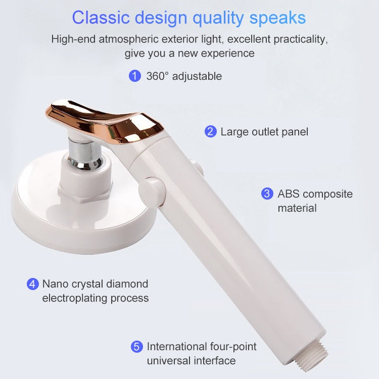 Soffione doccia universale pressurizzato con arresto dell'acqua one-touch, White Color Gold, Silver Color Gold