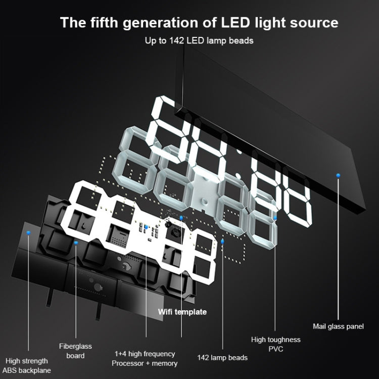 Orologio digitale a LED Orologio da parete per soggiorno Orologio WIFI creativo Spina americana, 4 Bit WIFI Hollow White, 4 Bit WIFI Hollow Red, 4 Bit WIFI Sealed Box White