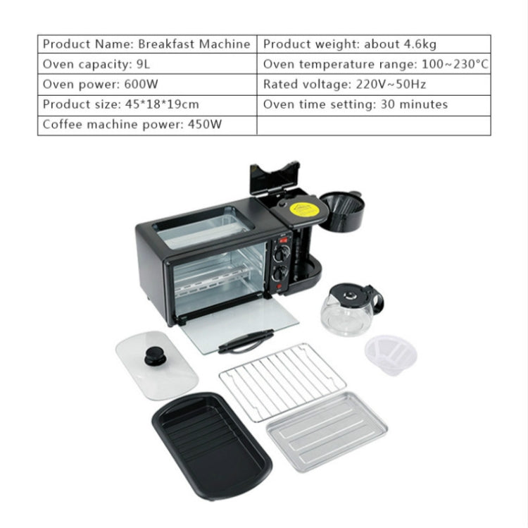 Macchina per la colazione elettrica 3 in 1 Macchina per il caffè multifunzione + Padella + Mini forno Forno per pane e pizza per uso domestico, 3 in 1 Multifunction Coffee Maker