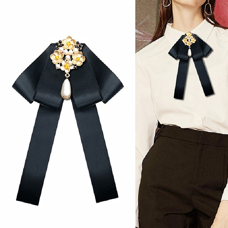 Accessori per abbigliamento con fiocco per farfallino con spilla in diamanti con perle in tessuto stile retrò da donna, Pin Buckle Version, Tie Belts Version