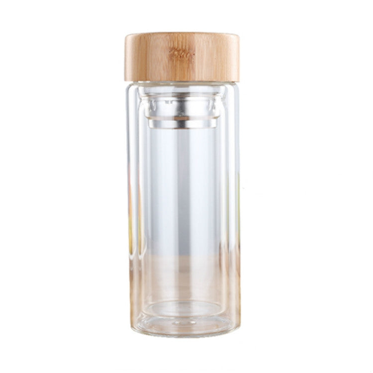 Bottiglie per tè e acqua in vetro con infusore, coperchio in bambù, doppia parete, breve bottiglia da esterno portatile, 350ML, 450ML
