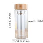 Bottiglie per tè e acqua in vetro con infusore, coperchio in bambù, doppia parete, breve bottiglia da esterno portatile, 350ML, 450ML