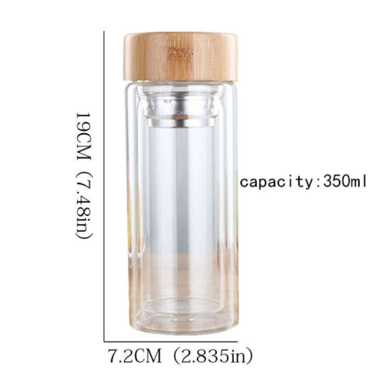 Bottiglie per tè e acqua in vetro con infusore, coperchio in bambù, doppia parete, breve bottiglia da esterno portatile, 350ML, 450ML