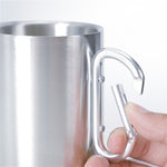Tazze da caffè per acqua a doppia parete in acciaio inossidabile con manico a moschettone, consegna colore casuale, Coffee Cup with Carabiner