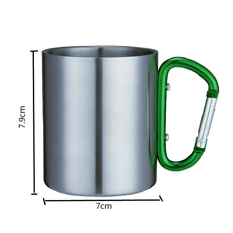 Tazze da caffè per acqua a doppia parete in acciaio inossidabile con manico a moschettone, consegna colore casuale, Coffee Cup with Carabiner