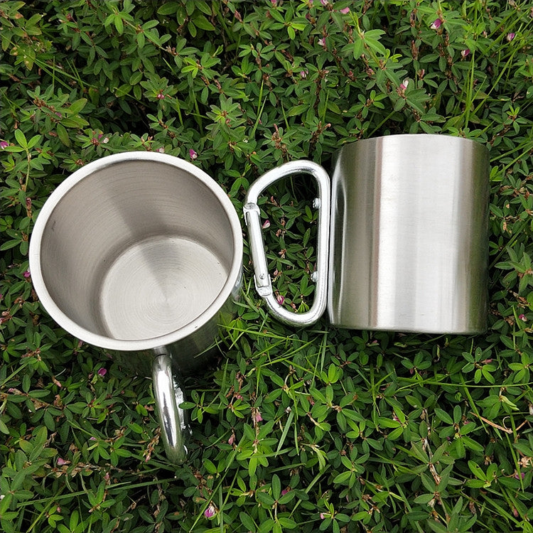 Tazze da caffè per acqua a doppia parete in acciaio inossidabile con manico a moschettone, consegna colore casuale, Coffee Cup with Carabiner