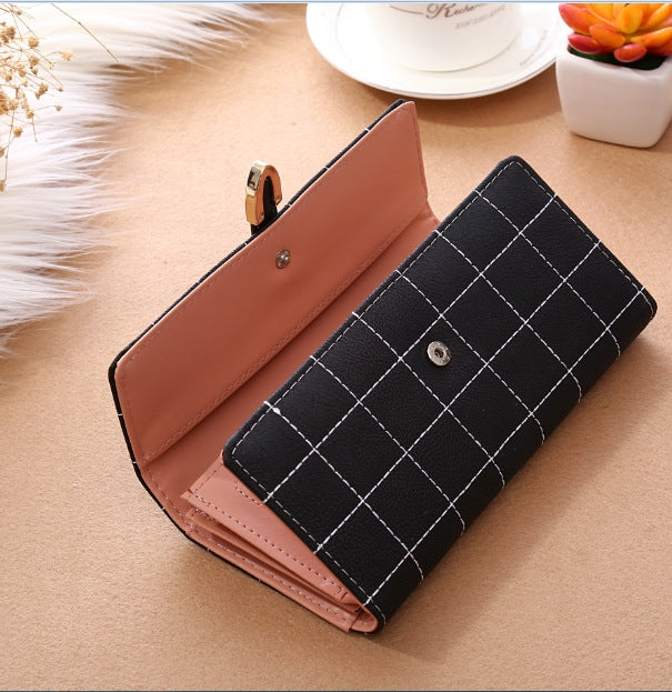 Borsa da donna con filo in pelle scozzese, design alla moda con borsa per telefono in poliestere, portafoglio da donna lungo e sottile