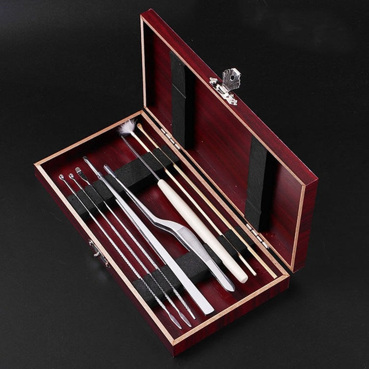 Set strumenti pulizia orecchie 8 in 1 in scatola di legno