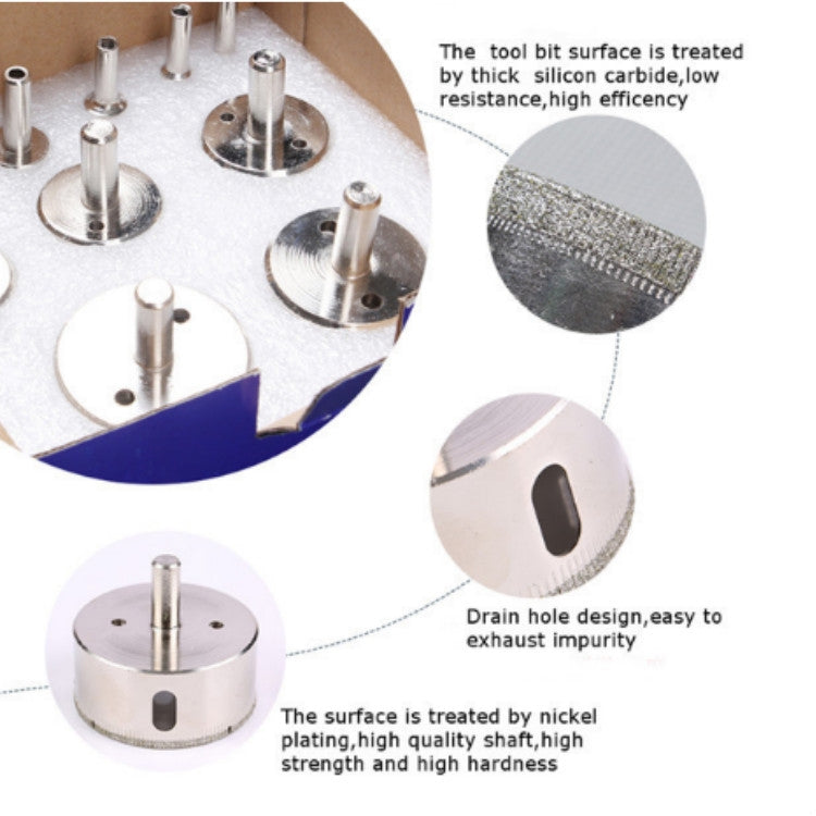 15 in 1 apri foro in vetro diamantato da 6-50 mm, apri foro in marmo ceramico, 15 In 1 Diamond Glass Hole Opener