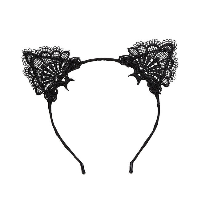 Catena per capelli con fascia per capelli con orecchio di gatto adorabile in pizzo da donna