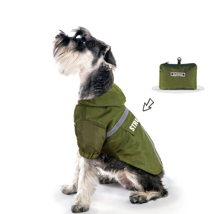 Impermeabile per cani con cappuccio e strisce riflettenti