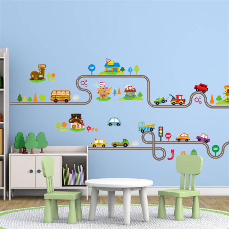 Adesivi murali per camera da letto per bambini con pista di cartone animato Adesivi murali verdi decorativi