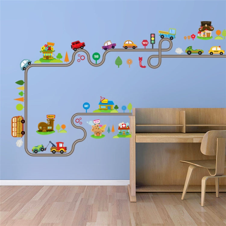 Adesivi murali per camera da letto per bambini con pista di cartone animato Adesivi murali verdi decorativi