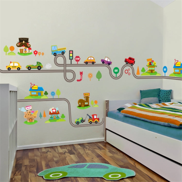 Adesivi murali per camera da letto per bambini con pista di cartone animato Adesivi murali verdi decorativi